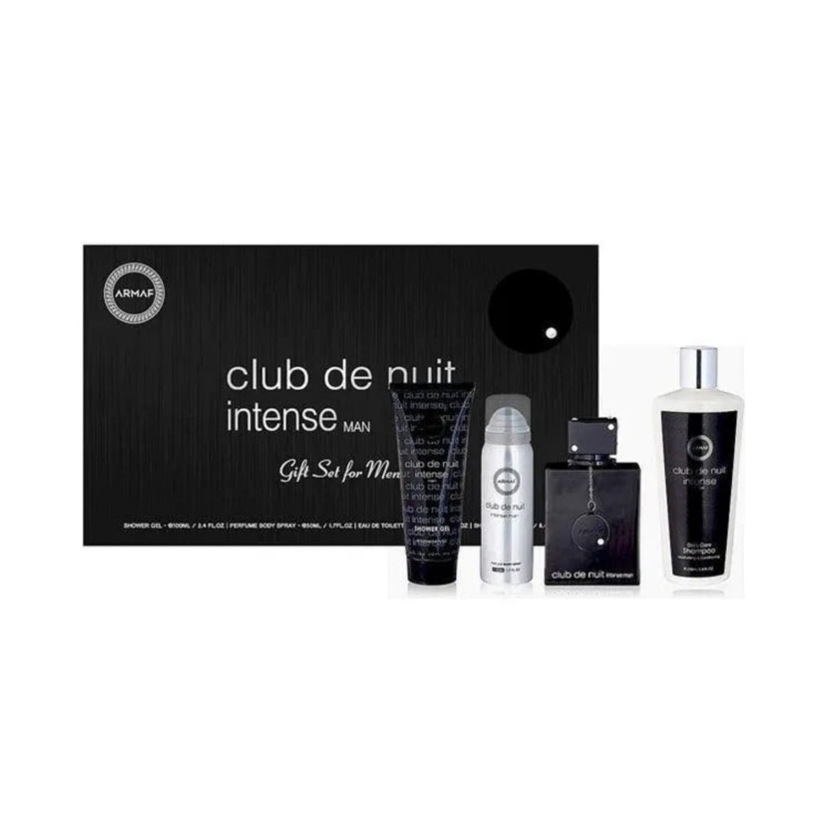 Armaf Set Club de Nuit Intense EDT 4 PCS (H); SP 105 ml; SG 100 ml; BS de 50 ml; Sh 250 ml.